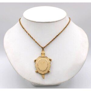 Arthur Pepper Enamel Turtle Necklace Signed ART Gold Tone Head Tail Move Vintage